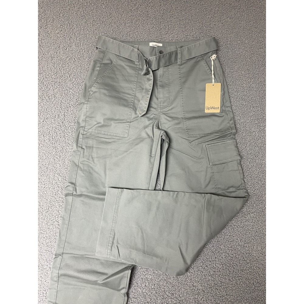 UpWest Resort cargo pants straight leg‎ belted womens large green gray $78